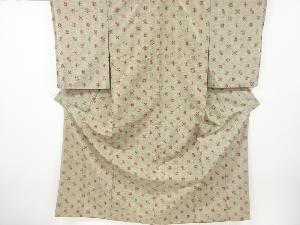 アンティーク　井桁に絣柄織り出し手織り節紬着物